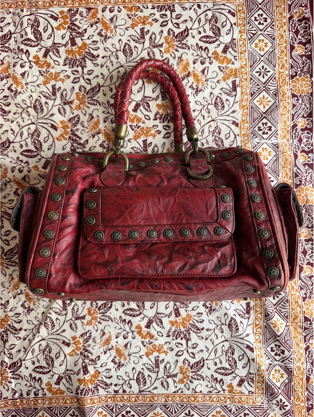 The Find Vintage Leather Studded Satchel Shoulder Bag
